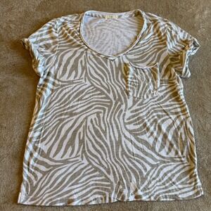 Anthropologie t.la Zebra Print V-Neck Pocket T-Shirt Tan White Small